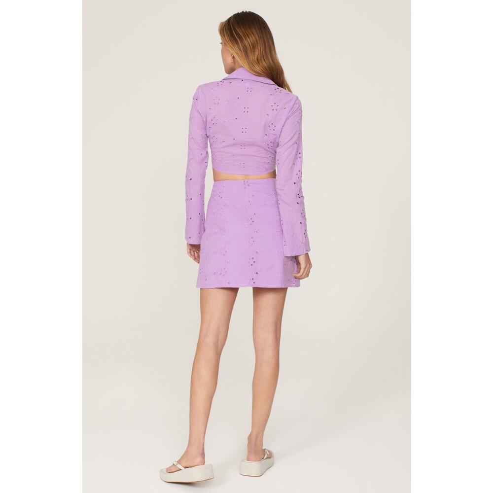 ASHLEY PARKER x RTR Women's Purple 100% Cotton Eyelet Wrap Mini Skirt Size 2 - Picture 2 of 14